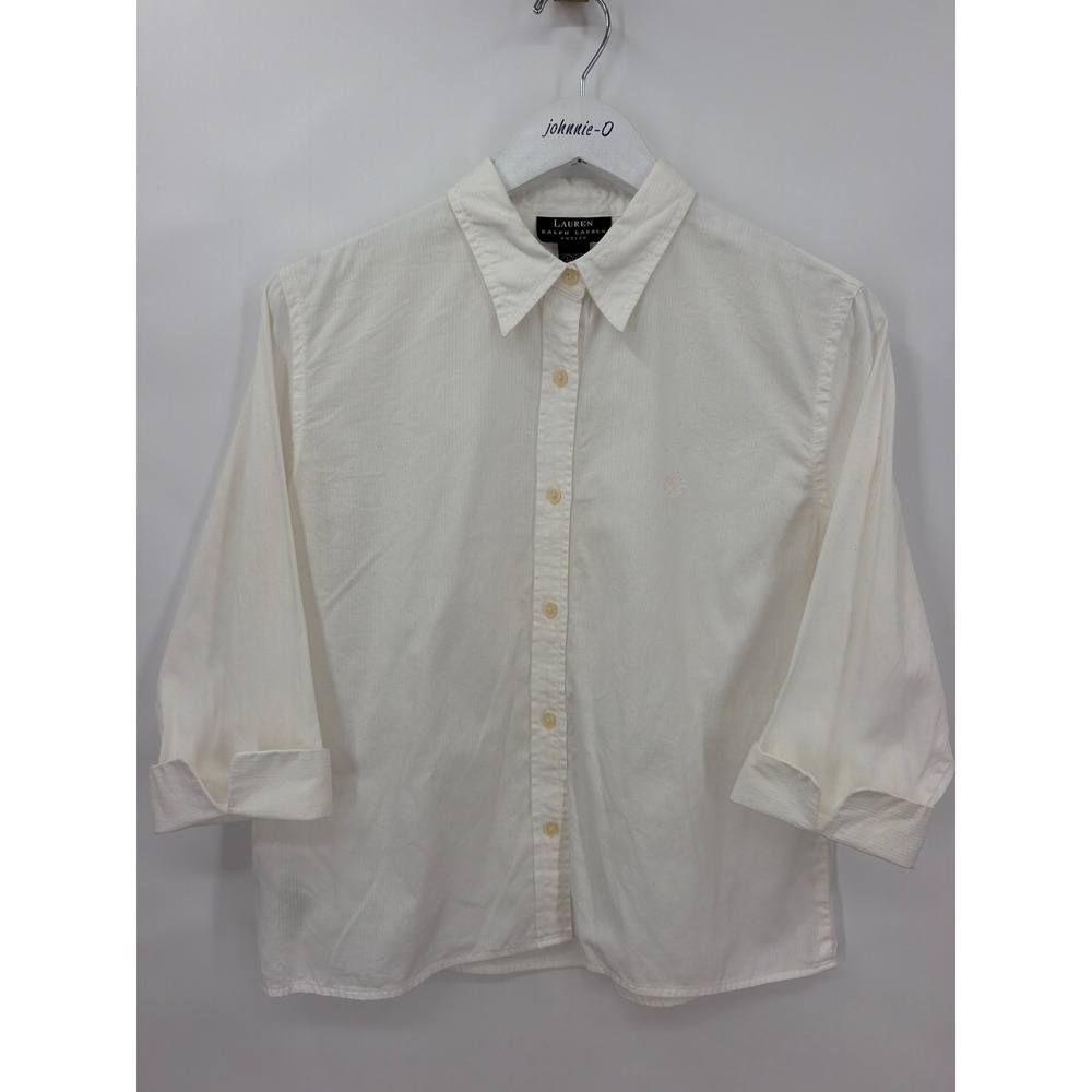 Lauren Ralph Lauren Petite Off White Cotton 3/4 Sleeve Button Down Shirt P LRL